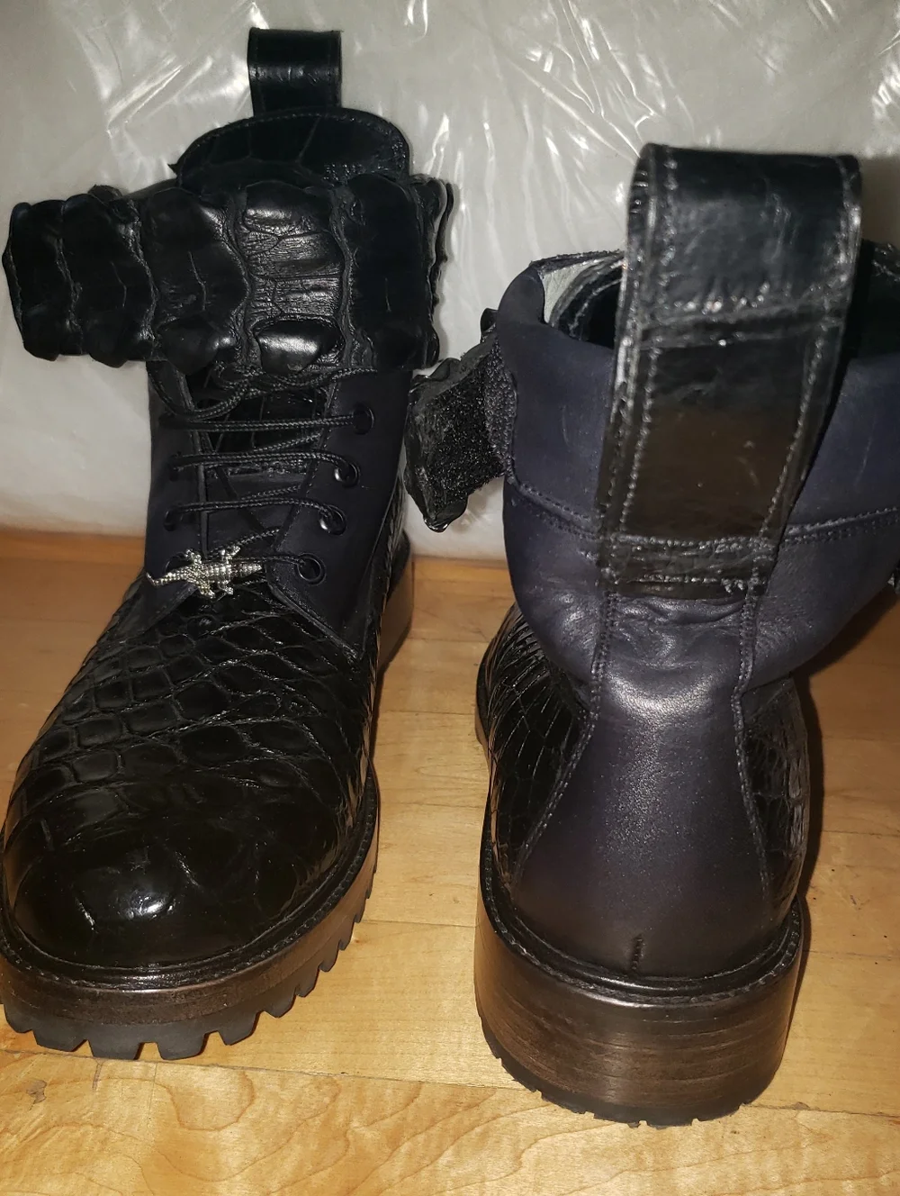 Genuine Alligator Skin Black On Black Combat Boots Men 9 READ Below